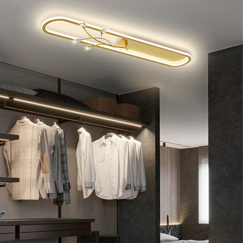 Creative Long Oval Crystal Small Flower Decoration Design LED Flush Mount Light