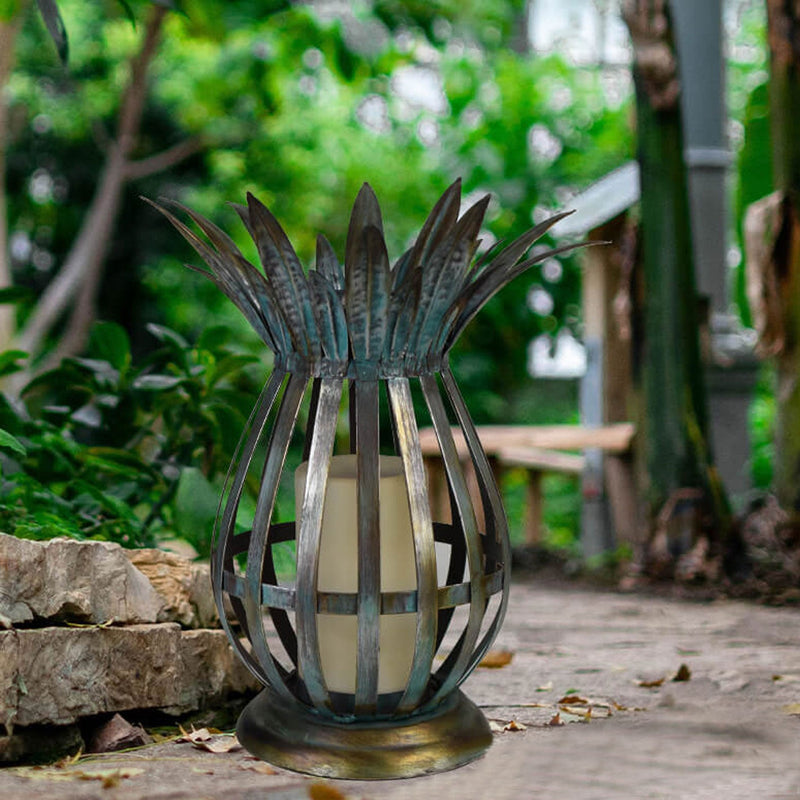 Solar Iron Pineapple Flame Candle Hollow LED Lawn Decorative Light