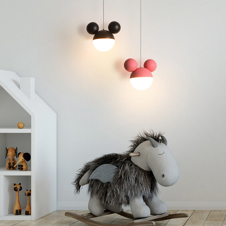 Childlike Minimalist Mouse Design LED Macaron Color Pendant Light