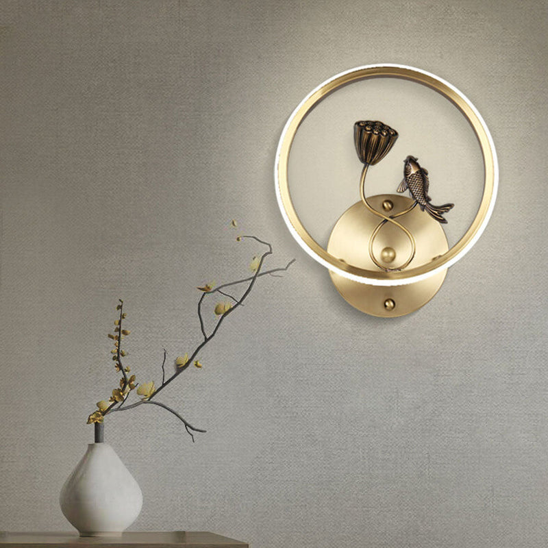 Modern Chinese Style Creative Lotus Pond Landscape Design LED Wall Sconce Lamp