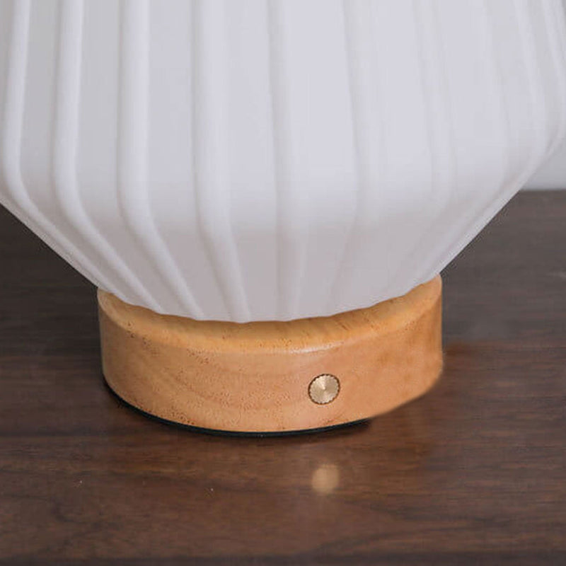 Nordic Milk White Pleated Stripes Glass Rhombus 1-Light Table Lamp