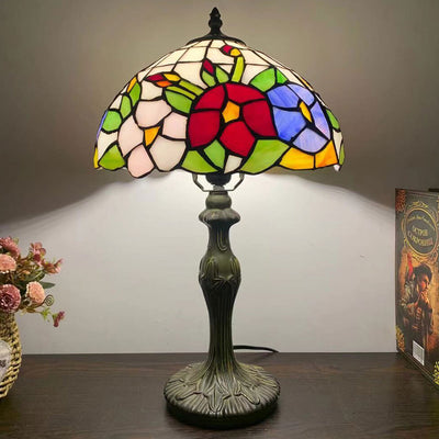 Lampe de table à 1 lumière en verre teinté en alliage Tiffany 
