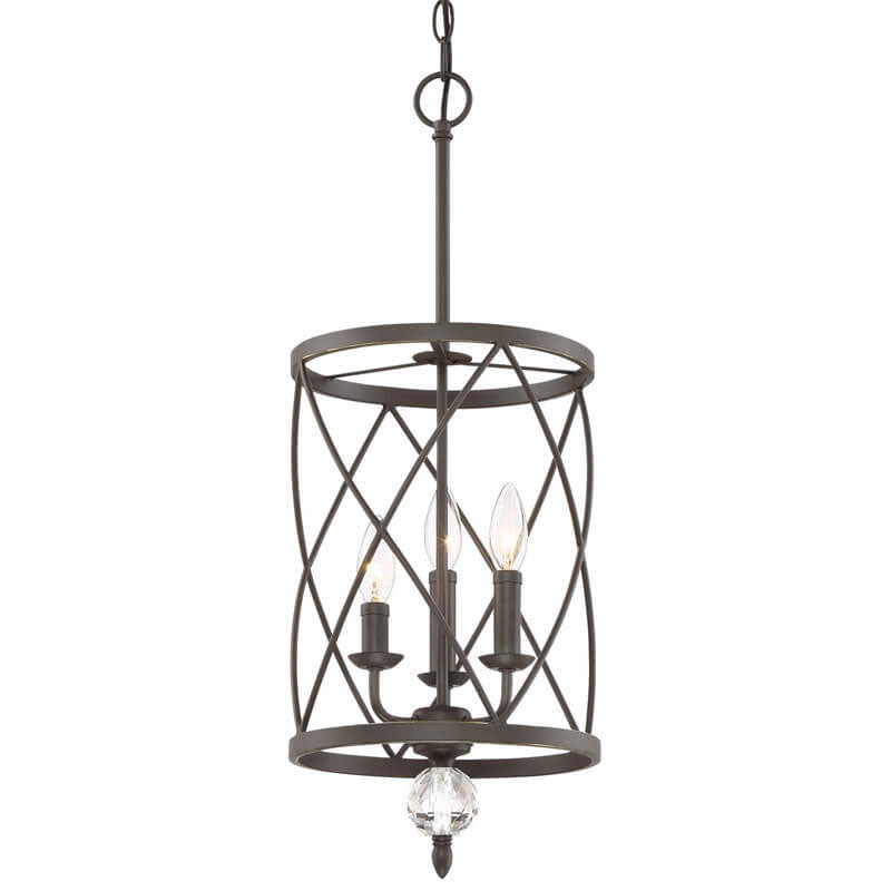 Industrial Wrought Iron Cross Grid Design 3-Light Chandelier