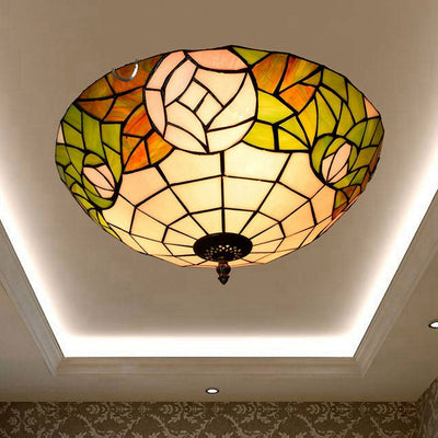 Tiffany Européen Rétro Créatif Vitrail Motif Rose Design Plafonnier 3 Lumières 