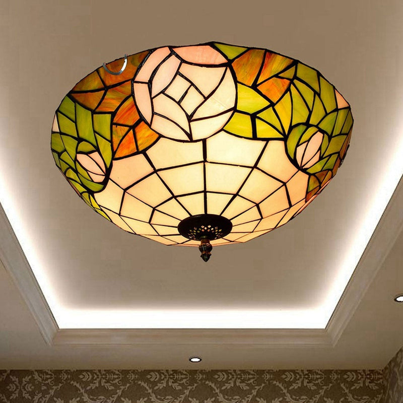 Tiffany Européen Rétro Créatif Vitrail Motif Rose Design Plafonnier 3 Lumières 