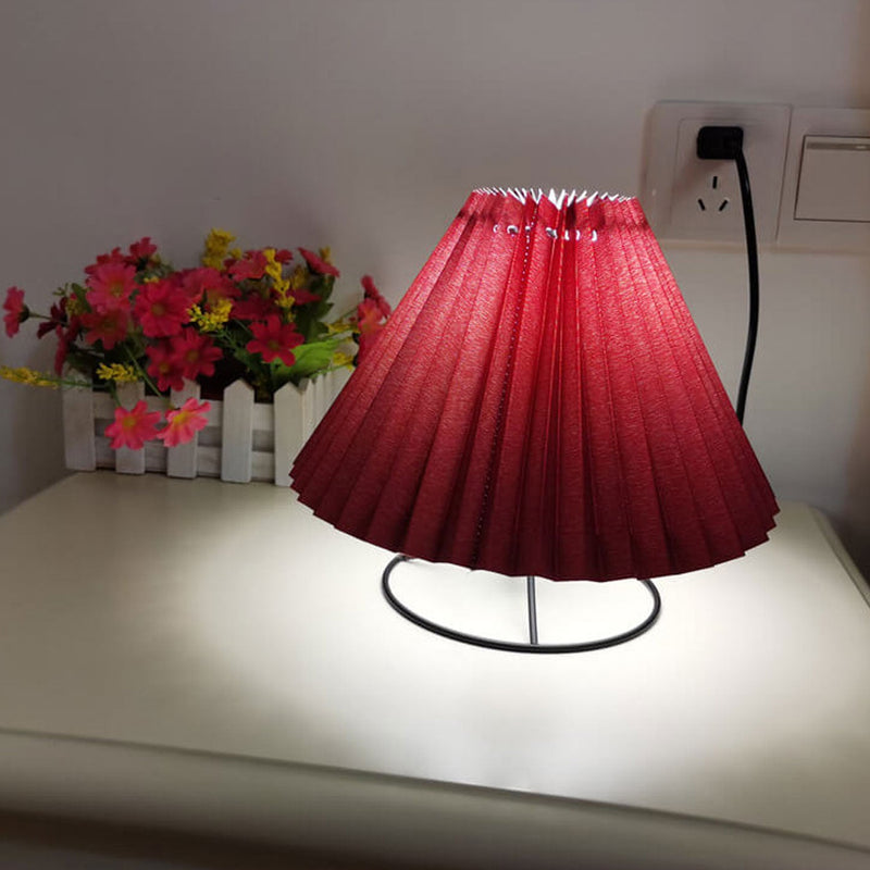 Vintage Pleated Fabric Round Metal Base 1-Light Table Lamp