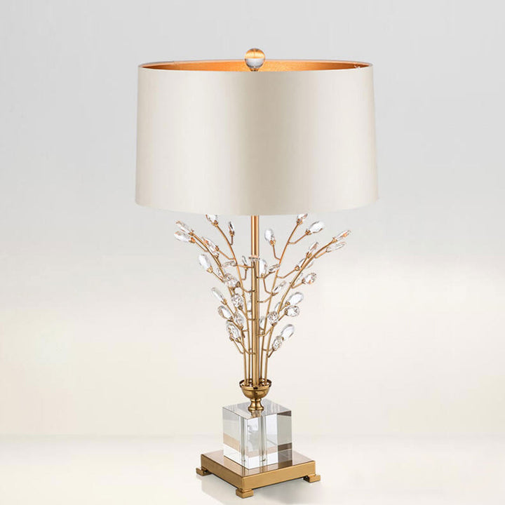Modern Light Luxury Fabric Crystal Flower Creative Base 1-Light Table Lamp