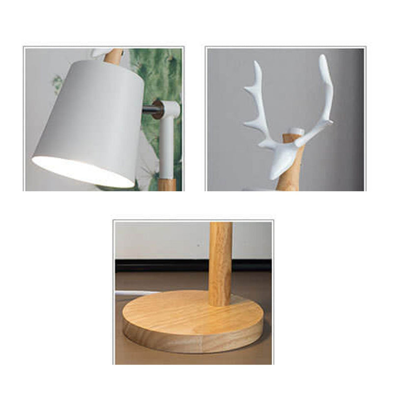 Lampe de table 1 lumière en bois et fer au design créatif nordique avec motif de renne 
