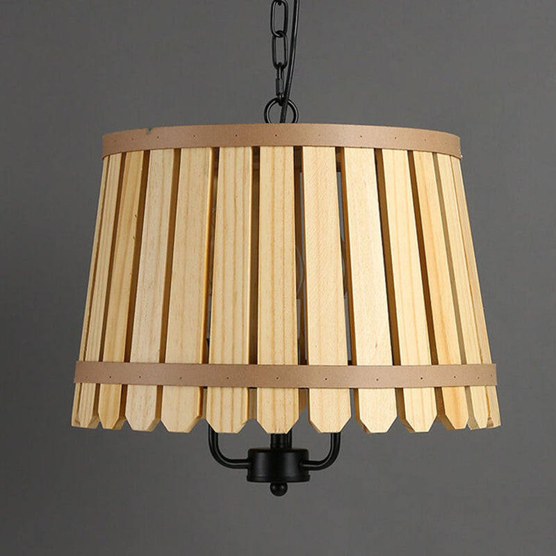 Modern Colored Wooden Barrel Dome 3 Light Chandelier