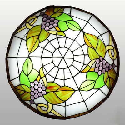 European Tiffany Round Flower Stained Glass 2/3 Light Flush Mount Ceiling Light