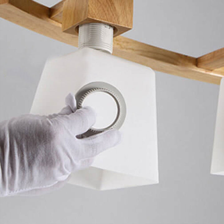 Nordische minimalistische Massivholz-Glas-Insel-Leuchte 3-Licht-Kronleuchter 