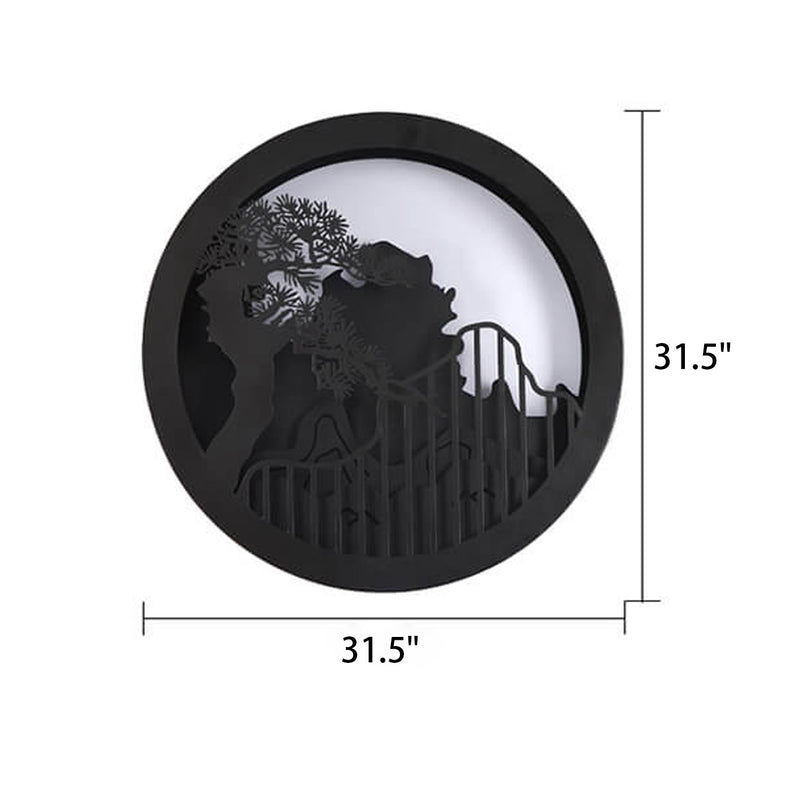 Applique murale LED extérieure ronde Zen paysage chinois moderne en pin 