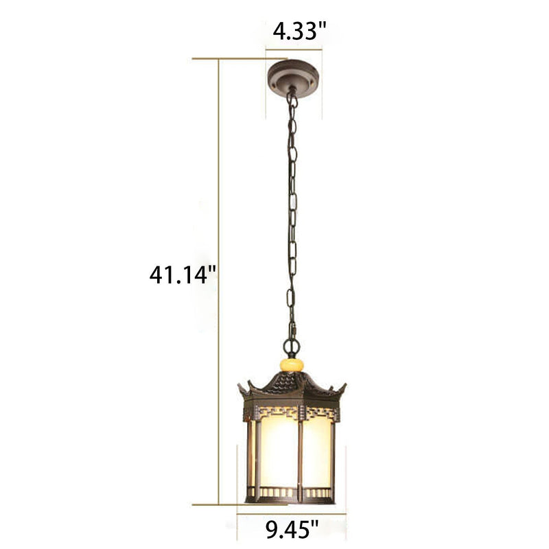 Retro Chinese Outdoor Waterproof Hexagonal Lantern 1-Light Patio Pendant Light