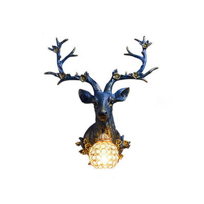 Retro Creative Fortune Deer Head Resin 1-Light Wall Sconce Lamp