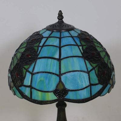 European Tiffany Green Peacock Stained Glass 1-Light Table Lamp