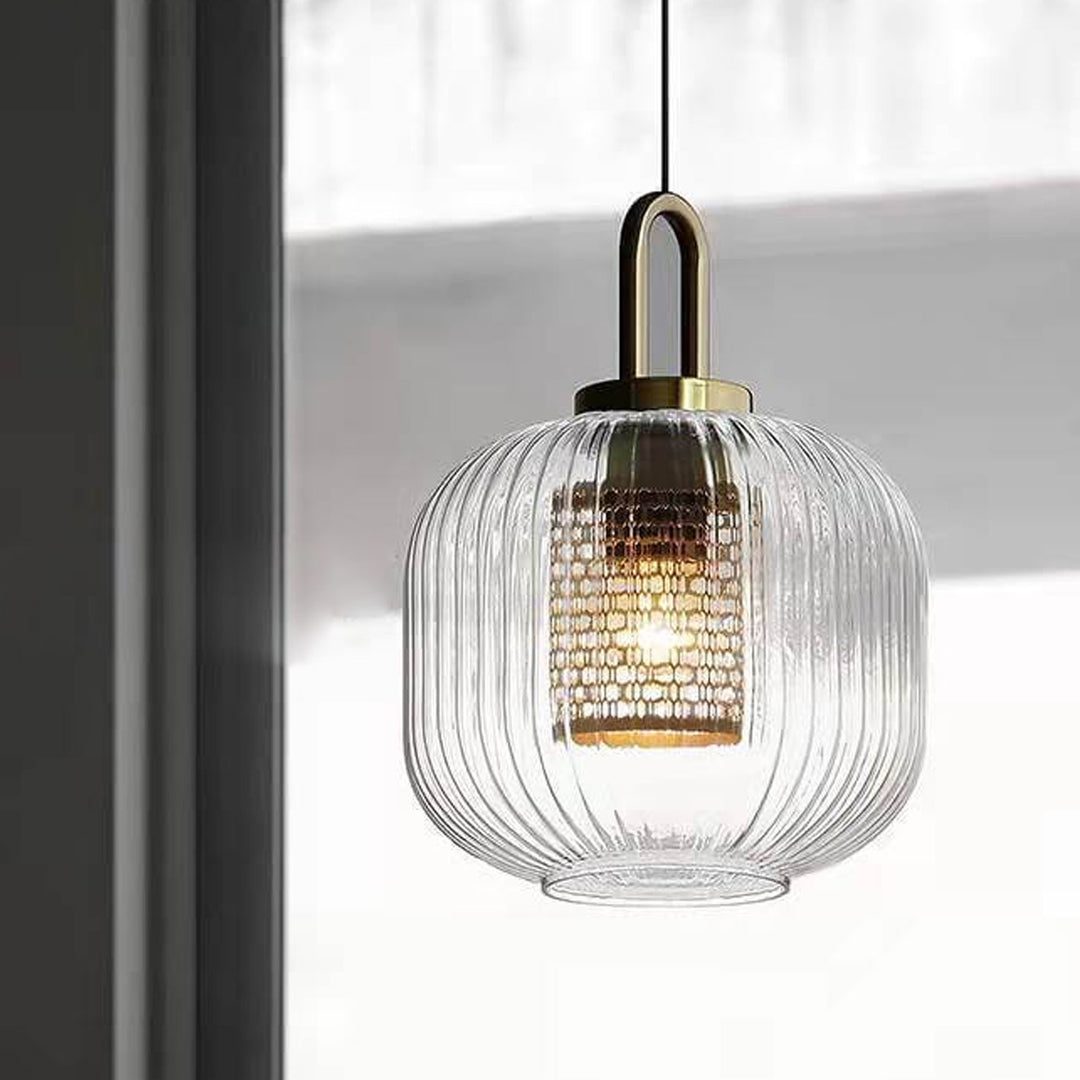 Lámpara colgante de vidrio ovalado vintage industrial de 1 luz 