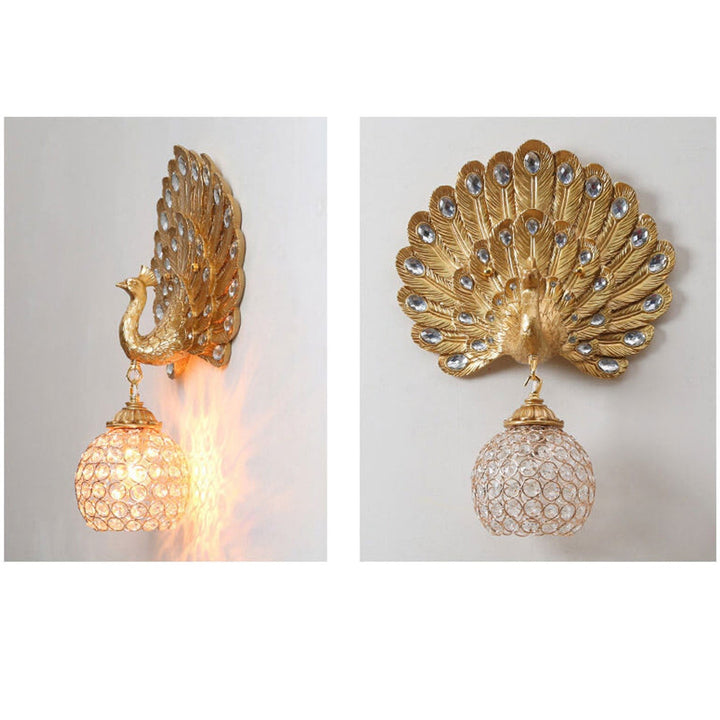 Europäische Vintage Kristall Pfau Form 1-Licht Wandleuchte 