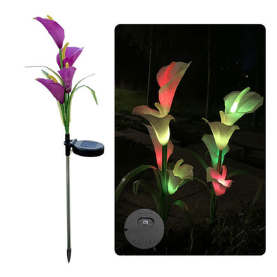 Moderne Solarpferdeschuhblume Bunte 4 LED Outdoor Garten Bodenstecker Landschaftslicht 