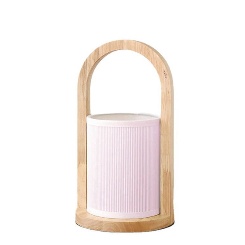 Nordic Fabric Column Solid Wood Tragbares Design 1-Licht Tischlampe 