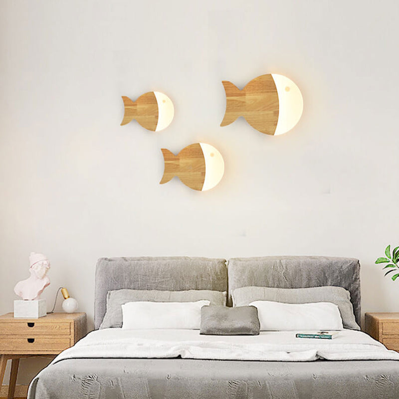 Nordic Minimalist Oak Acrylic Fish LED Wall Sconce Lamp