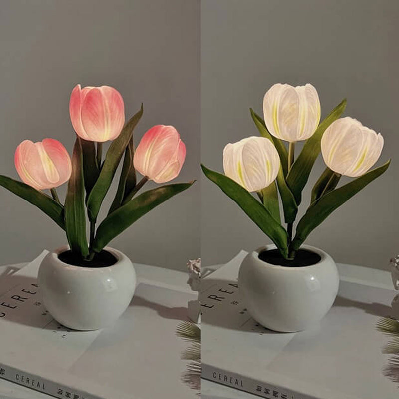 Lampe de Table LED Ambiante Décorative Bouquet de Fleurs Simulées Tulipe 