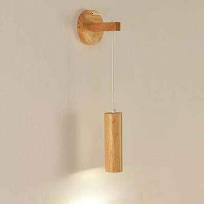 Nordic Minimalist Solid Wood Cylinder Column LED Wall Sconce Lamp