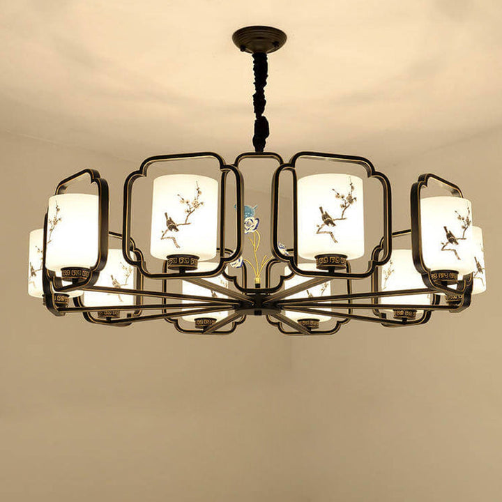 Moderne chinesische Keramiken Vogel Blume Glasschirm 6/8/10 Licht Kronleuchter 