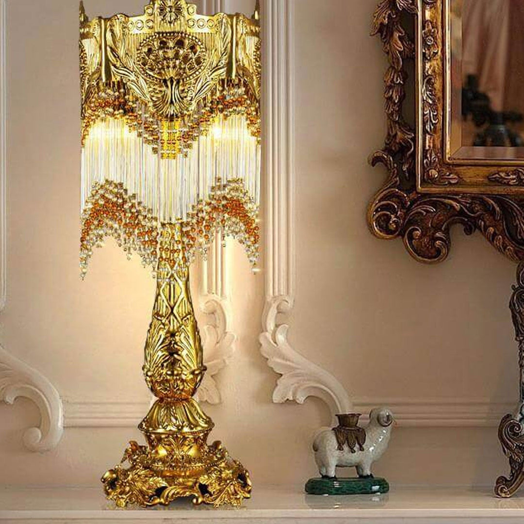Lámpara de Mesa de Lujo de 1 Luz con Borla de Cristal de Latón Francés 