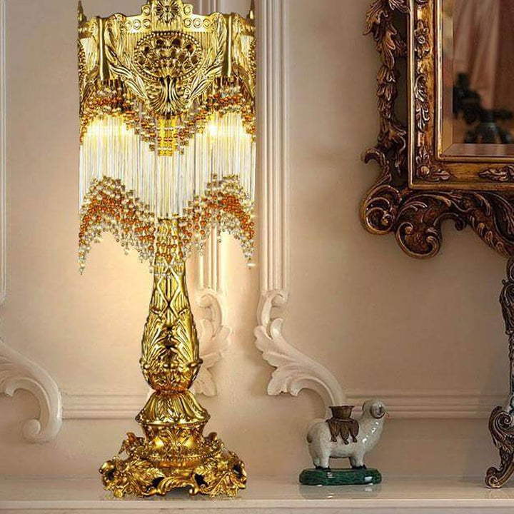 Lámpara de Mesa de Lujo de 1 Luz con Borla de Cristal de Latón Francés 