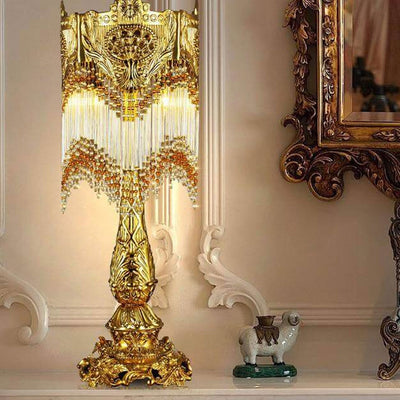 French Brass Crystal Tassel Luxury 1-Light Table Lamp