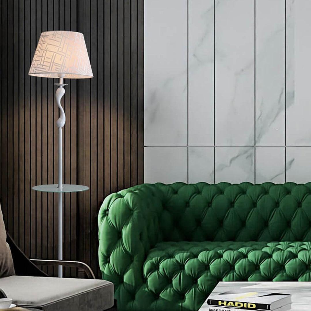 Lampe sur pied moderne et simple en tissu de lin à 1 lumière en forme de dôme en fer 
