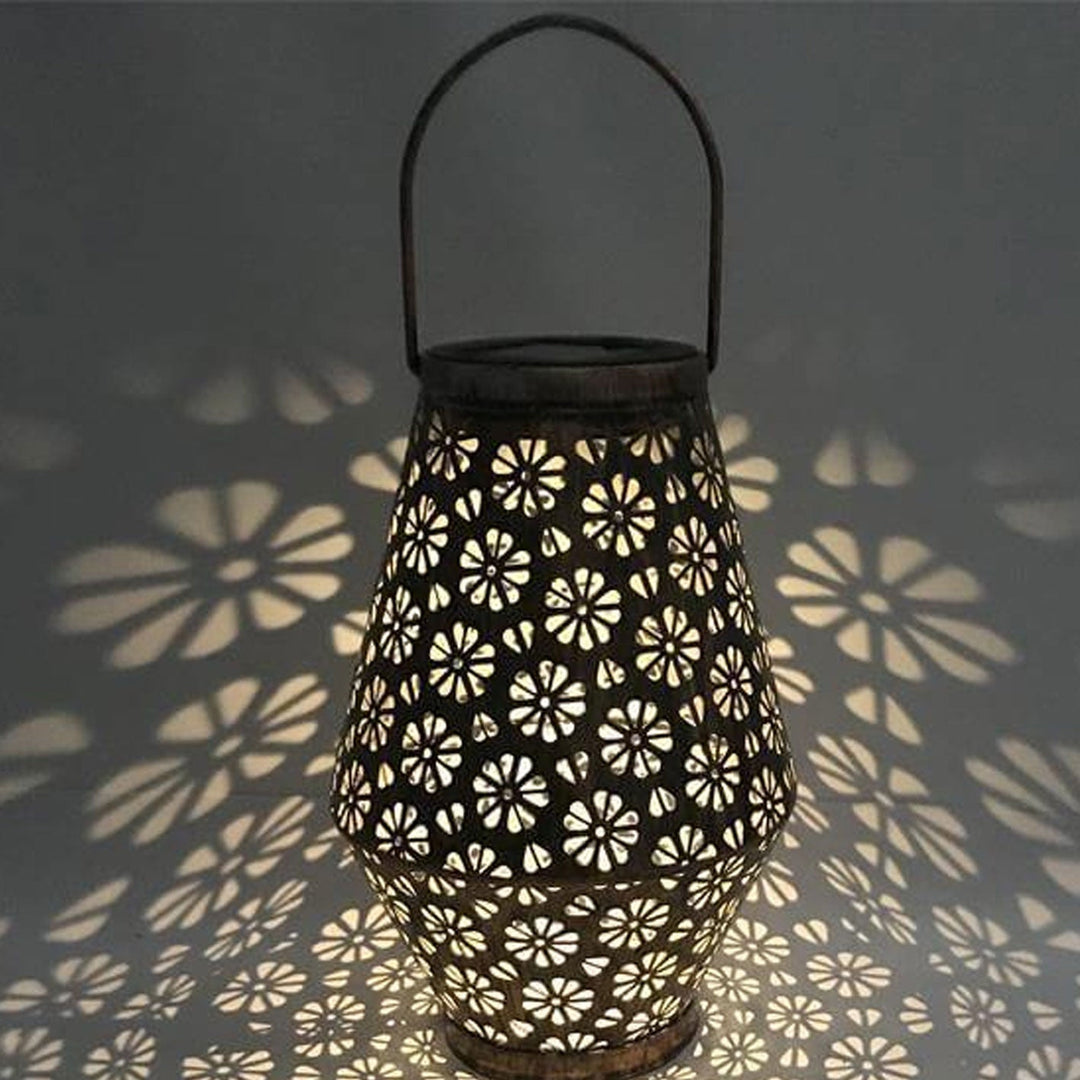 Contemporary Creative Solar Daisy Hollow Iron Cage LED Portable Outdoor Light for Living Room