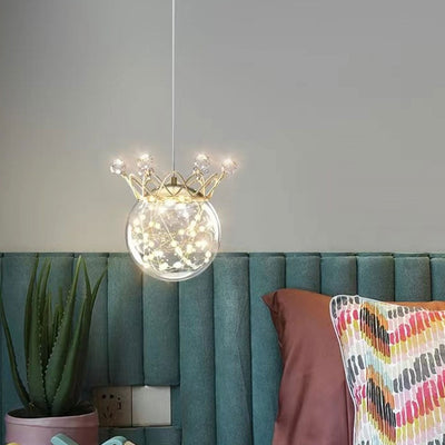 Modern Starry Crown Glass Orb LED Pendant Light