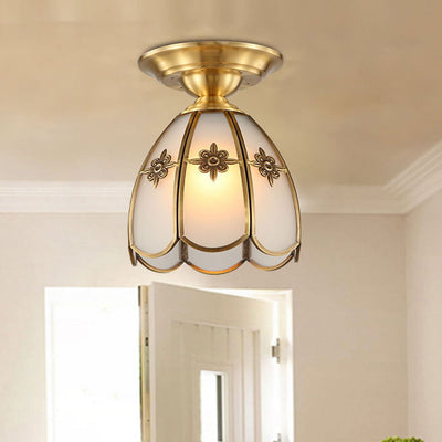 All Copper Frosted Glass Country Style 1-Light Semi-Flush Mount Light