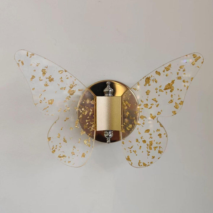 Moderna lámpara de pared LED con mariposa acrílica y lámina de oro creativa 