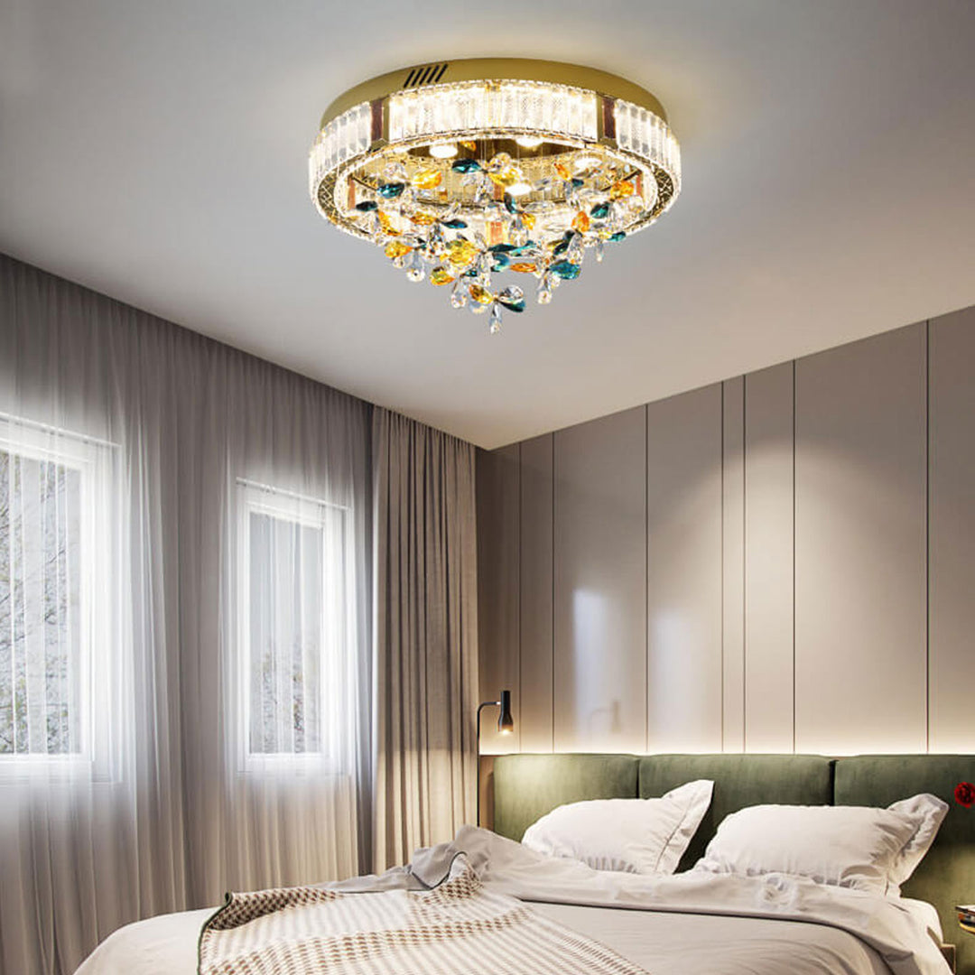 Moderne LED-Deckenleuchte „Jane Clover“ aus Edelstahl mit Kristallen 