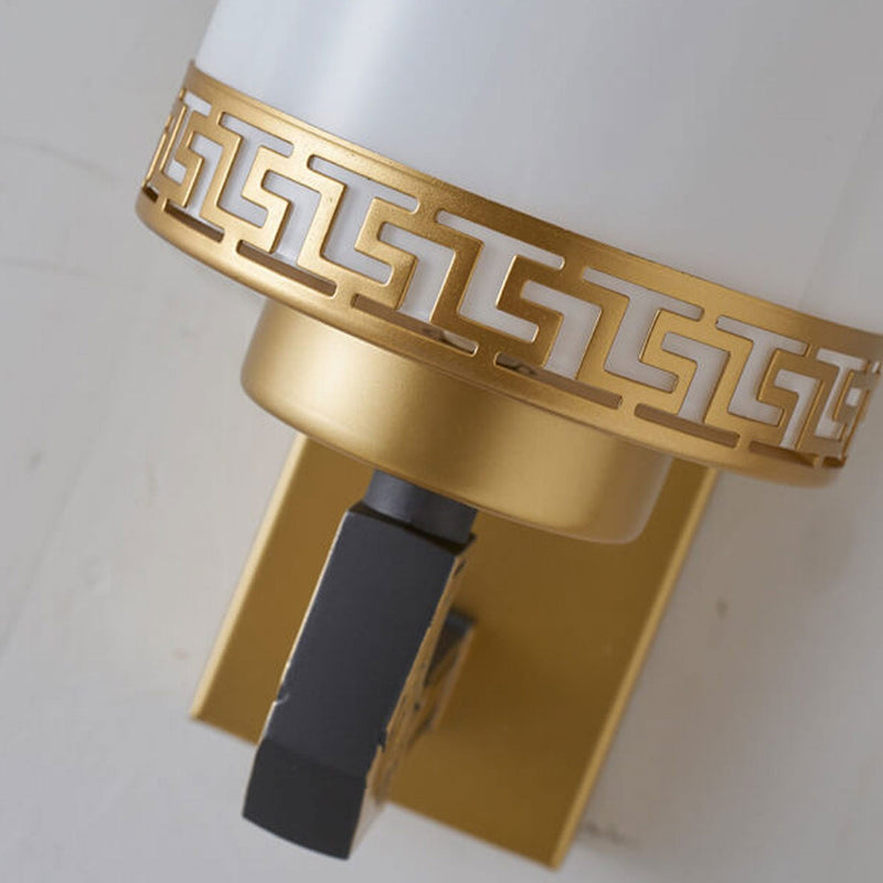 Moderne Chinesische Säule Eisen Glas 2-Licht Wandleuchte 