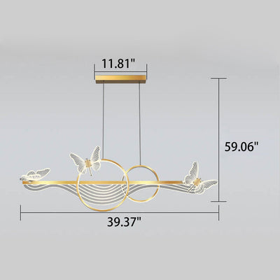 Lámpara de Araña LED Nórdica de Lujo Ligero con Forma de Mariposa Redonda Lineal para Isla 
