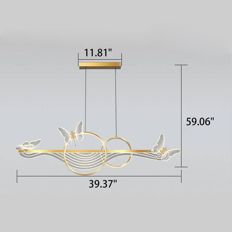 Lámpara de Araña LED Nórdica de Lujo Ligero con Forma de Mariposa Redonda Lineal para Isla 