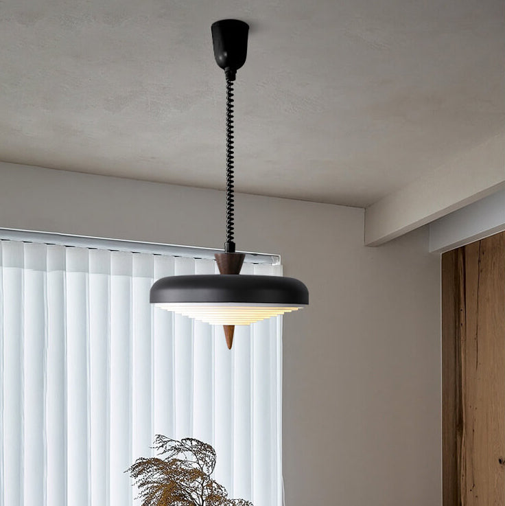 Industrielles Eisen Mehrere Japanische Stil Walnuss Ausziehbare 1-Licht Pendelleuchte 