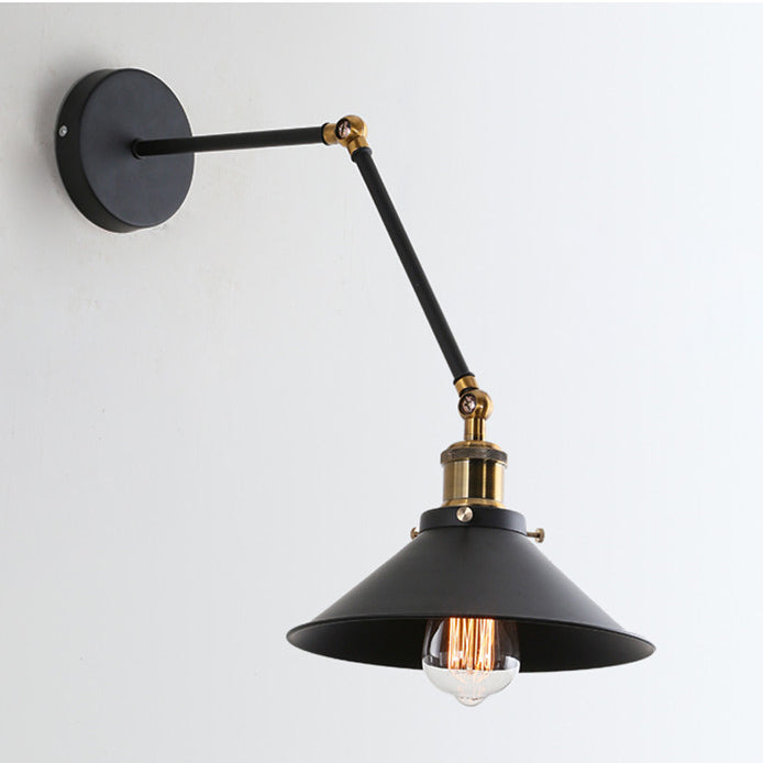 Lampe murale à une lumière rétractable en fer forgé industriel rétro 