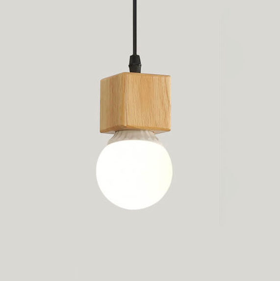 Modern Minimalist Wooden Geometric 1-Light Small Pendant Light