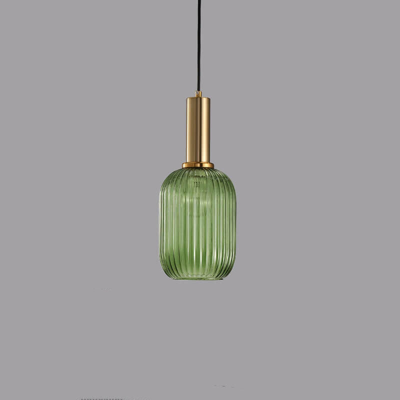 Lámpara colgante de 1 luz con linterna de vidrio a rayas minimalista 