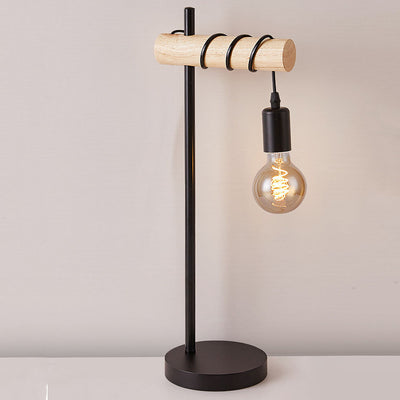 Vintage Creative Metal Tube Wooden 1-Light Table Lamp