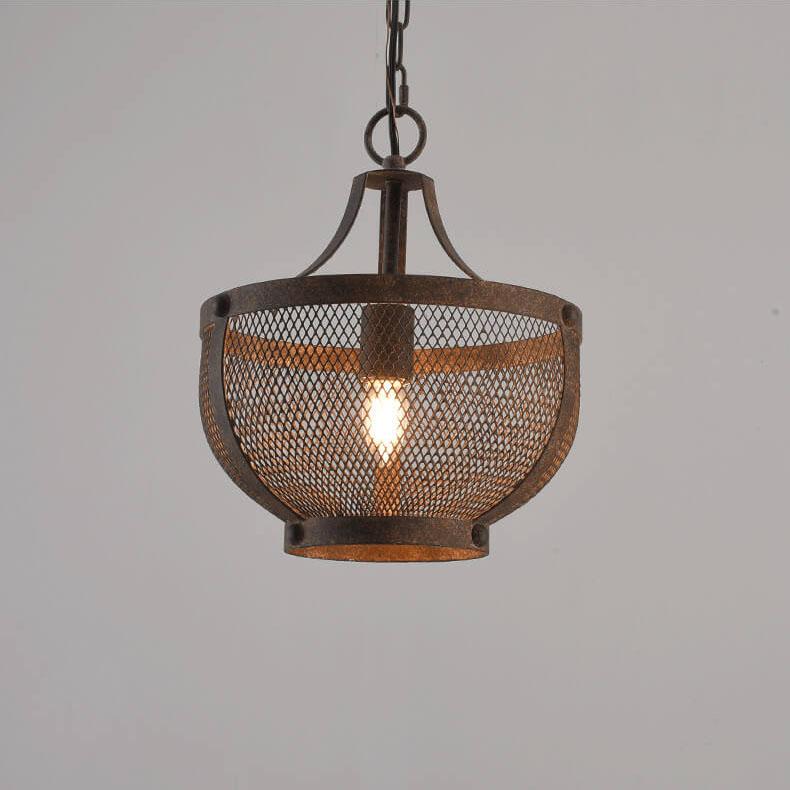 Retro Aged Wrought Iron Bowl Shape 1-Light Pendant Light