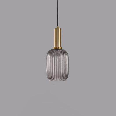 Lámpara colgante de 1 luz con linterna de vidrio a rayas minimalista 