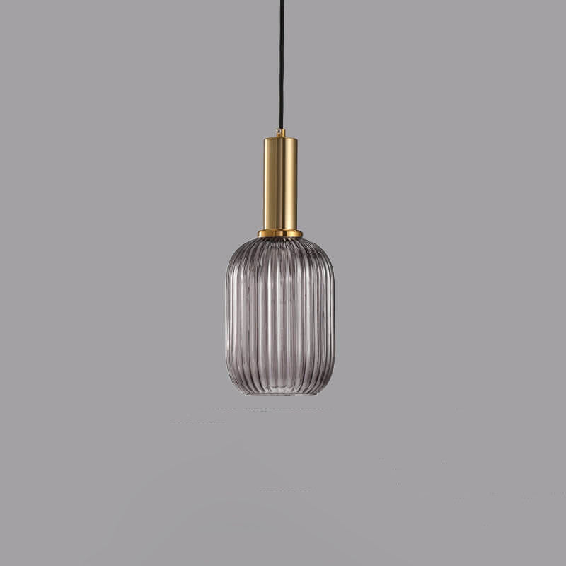 Lámpara colgante de 1 luz con linterna de vidrio a rayas minimalista 