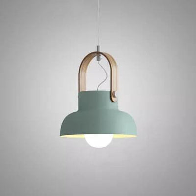 Modern Nordic 1-Light Dome Wood Carrying Handle Pendant Light