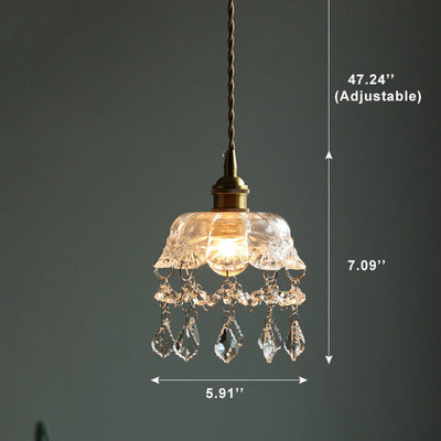 Vintage Clear Glass1-Light Flower Pendant Light