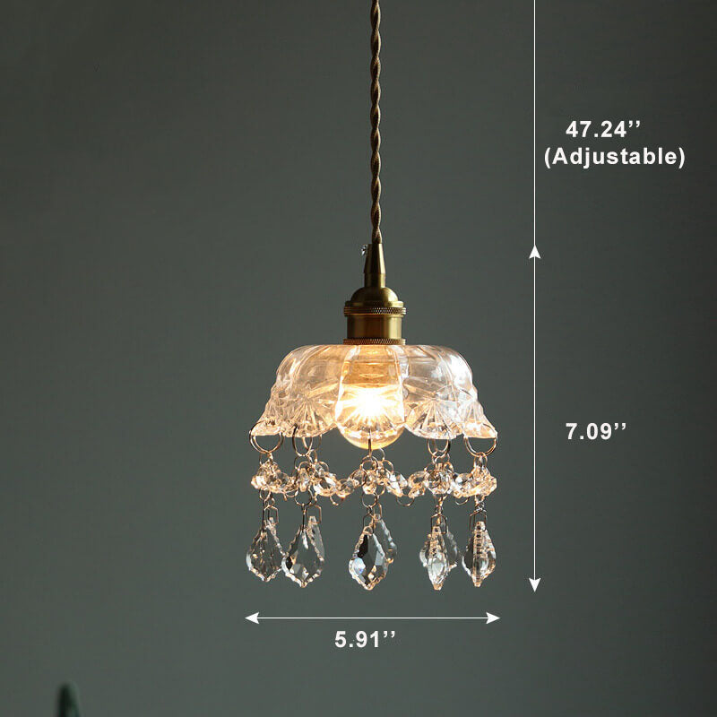 Vintage Clear Glass1-Light Flower Pendant Light